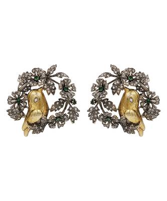 Heritage dual plated bird motif silver earrings 1