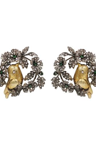 Heritage dual plated bird motif silver earrings