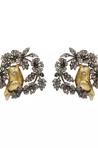 Heritage dual plated bird motif silver earrings