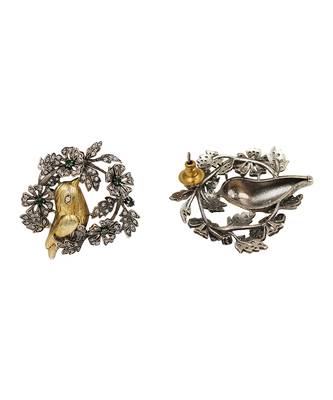 Heritage dual plated bird motif silver earrings 2