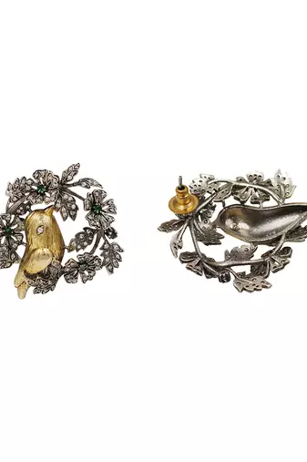 Heritage dual plated bird motif silver earrings