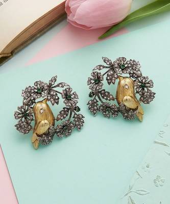 Heritage dual plated bird motif silver earrings 3