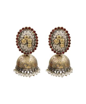 Dual tone silver pearl jhumka earrings 1