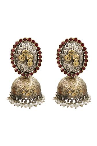 Dual tone silver pearl jhumka earrings