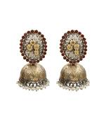 Dual tone silver pearl jhumka earrings