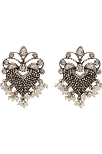 Oxidised silver kundan pearl statement earrings
