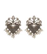 Oxidised silver kundan pearl statement earrings