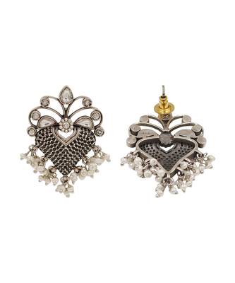 Oxidised silver kundan pearl statement earrings 2
