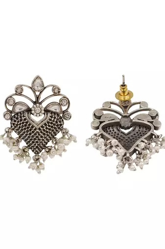 Oxidised silver kundan pearl statement earrings