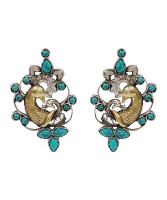 Dual plated peacock motif silver earrings 1