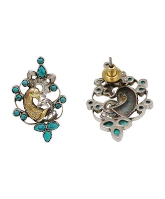 Dual plated peacock motif silver earrings 2