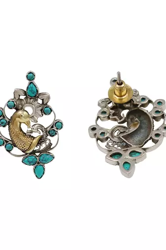 Dual plated peacock motif silver earrings