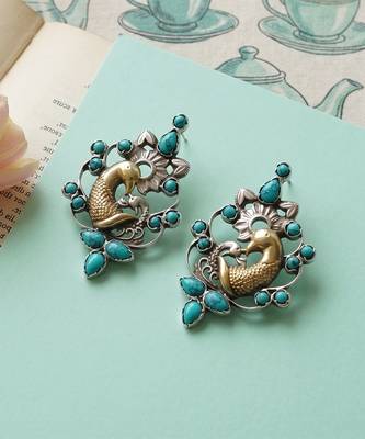 Dual plated peacock motif silver earrings 4