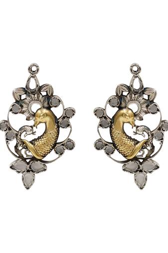 Dual plated peacock motif statement earrings