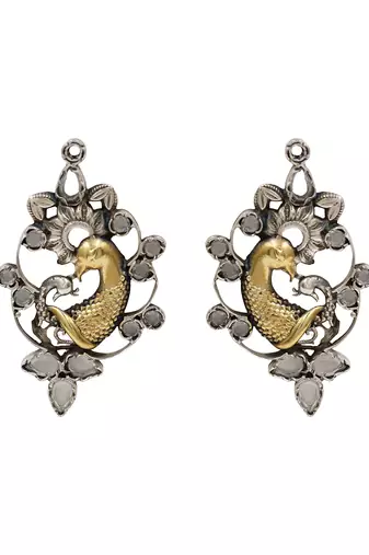 Dual plated peacock motif statement earrings