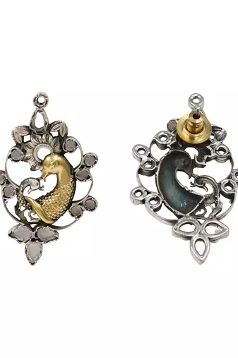 Dual plated peacock motif statement earrings