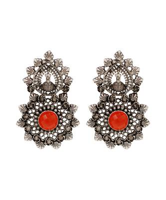 Oxidised peacock motif silver statement earrings 1