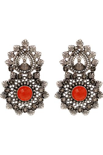 Oxidised peacock motif silver statement earrings