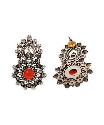 Oxidised peacock motif silver statement earrings 2