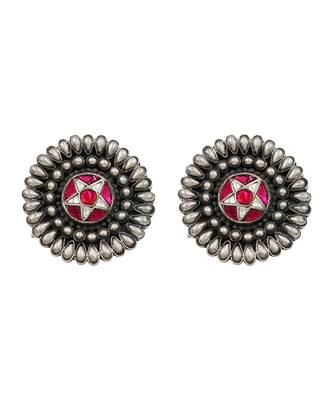 Oxidised silver kundan earrings 1