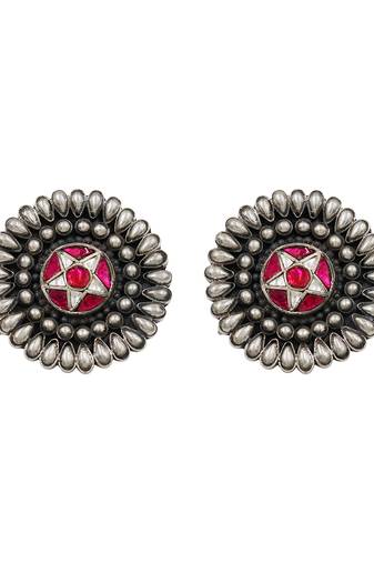 Oxidised silver kundan earrings
