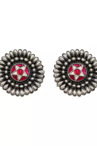 Oxidised silver kundan earrings