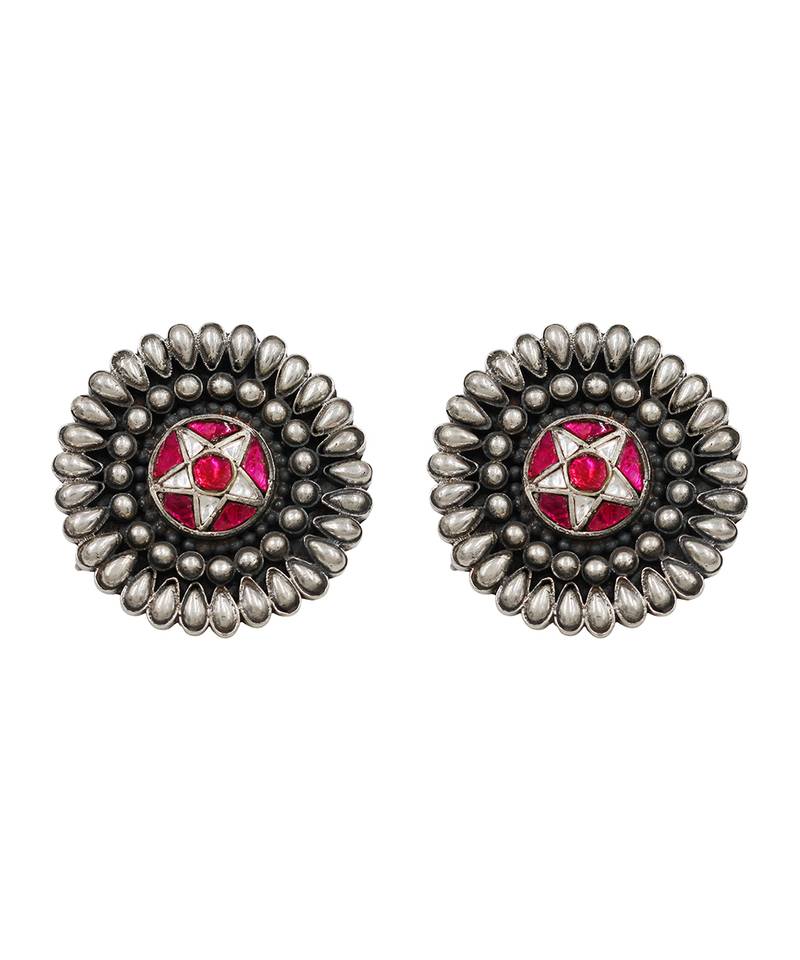 Oxidised silver kundan earrings
