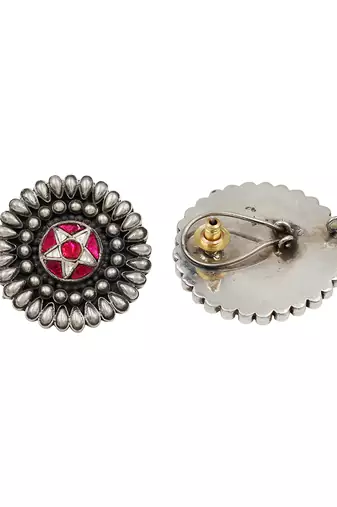 Oxidised silver kundan earrings