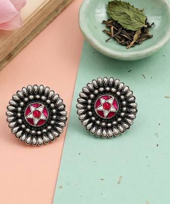 Oxidised silver kundan earrings 3