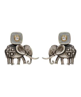 Oxidised elephant motif silver stud earrings 1