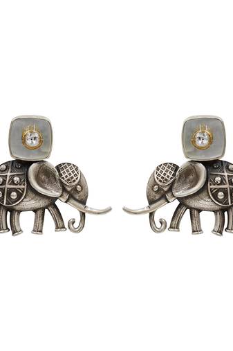 Oxidised elephant motif silver stud earrings