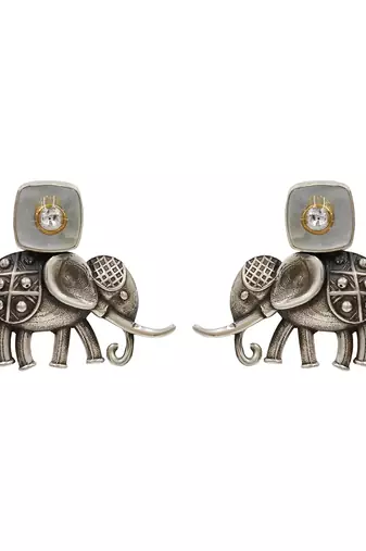 Oxidised elephant motif silver stud earrings