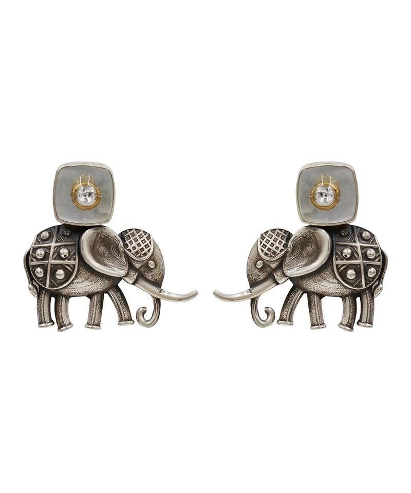 Oxidised elephant motif silver stud earrings