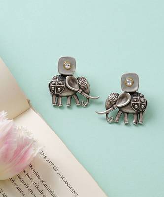 Oxidised elephant motif silver stud earrings 2