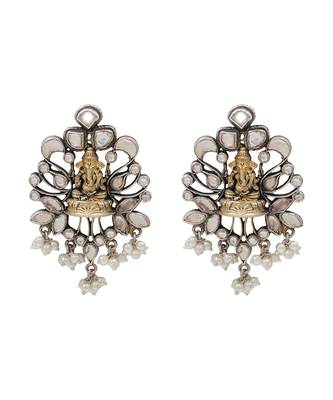 Dual plated ganesha motif silver earrings 1