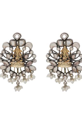 Dual plated ganesha motif silver earrings