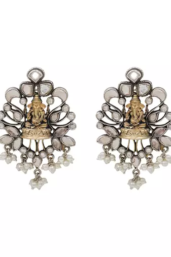 Dual plated ganesha motif silver earrings