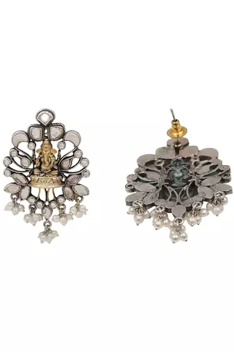Dual plated ganesha motif silver earrings