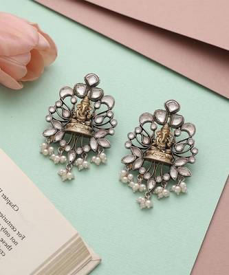 Dual plated ganesha motif silver earrings 3