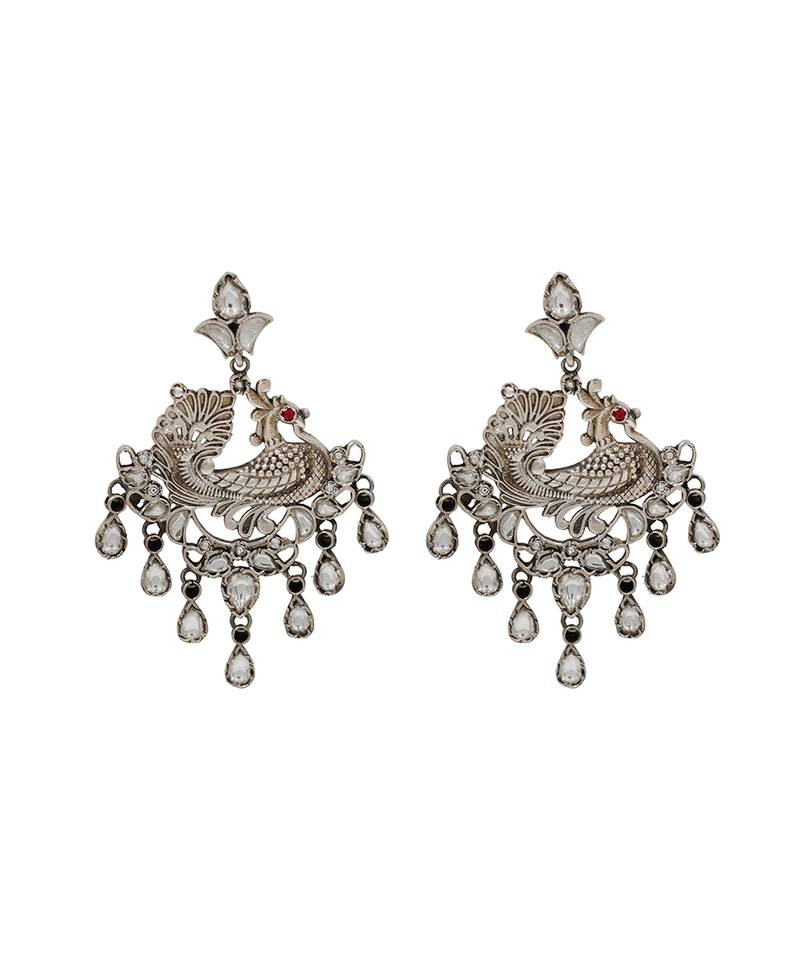 Heritage peacock kundan statement earrings