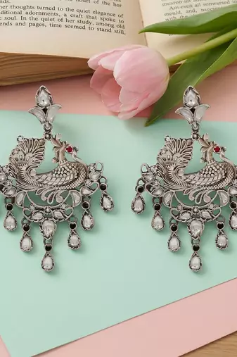 Heritage peacock kundan statement earrings