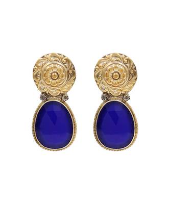 Handcrafted dual plated silver blue stone earrings 1