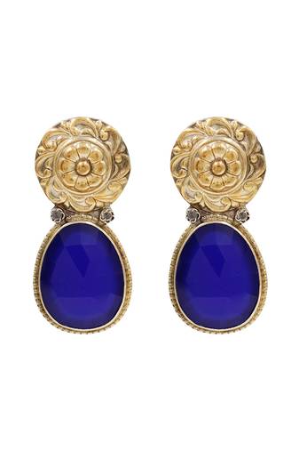 Handcrafted dual plated silver blue stone earrings