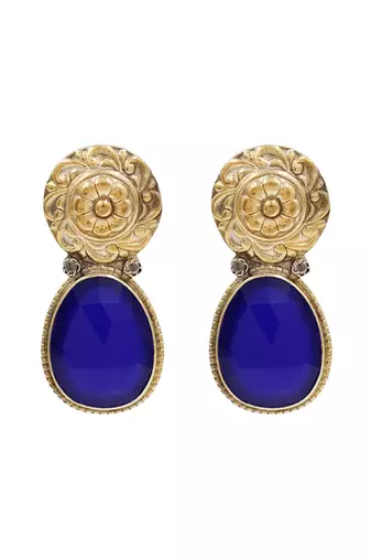Handcrafted dual plated silver blue stone earrings