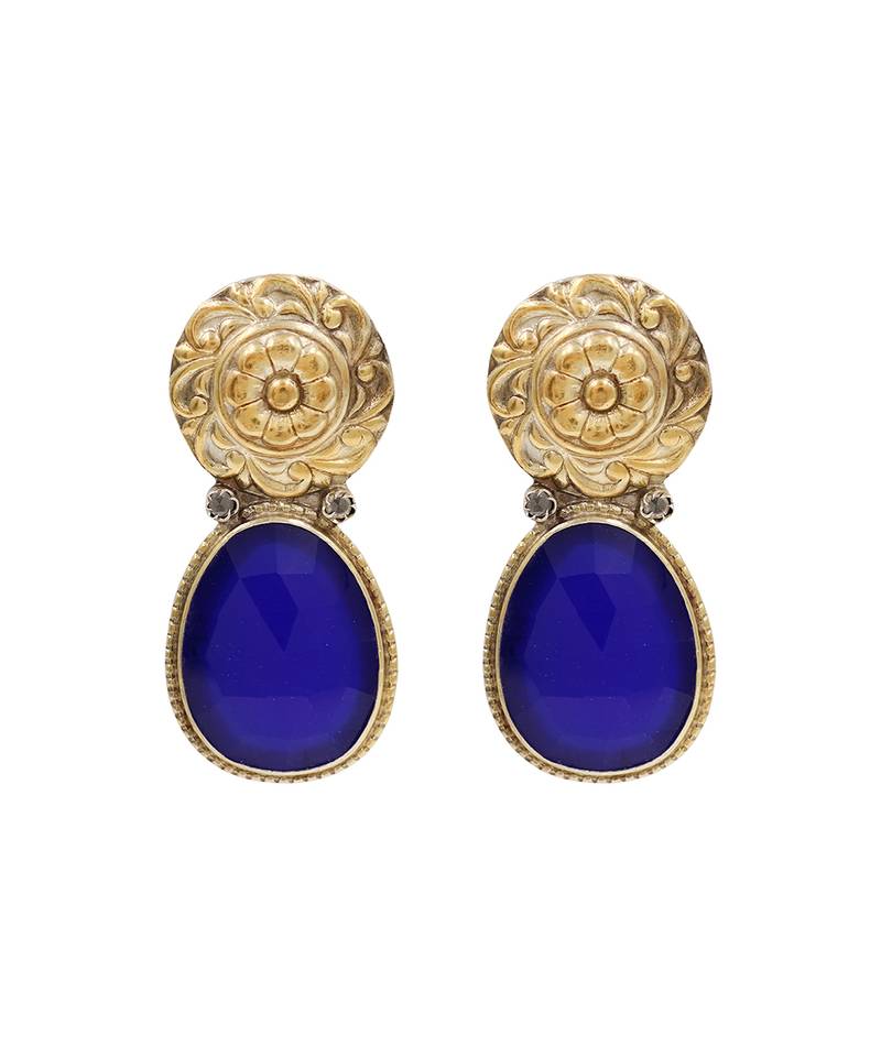 Handcrafted dual plated silver blue stone earrings