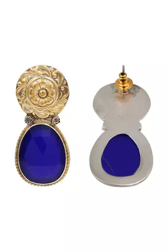 Handcrafted dual plated silver blue stone earrings