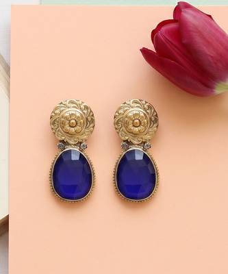 Handcrafted dual plated silver blue stone earrings 3