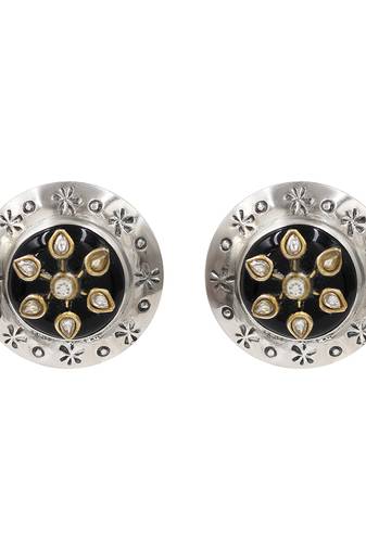 Oxidised floral kundan silver stud earrings