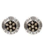 Oxidised floral kundan silver stud earrings