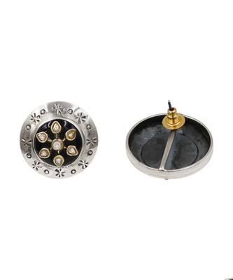 Oxidised floral kundan silver stud earrings 2